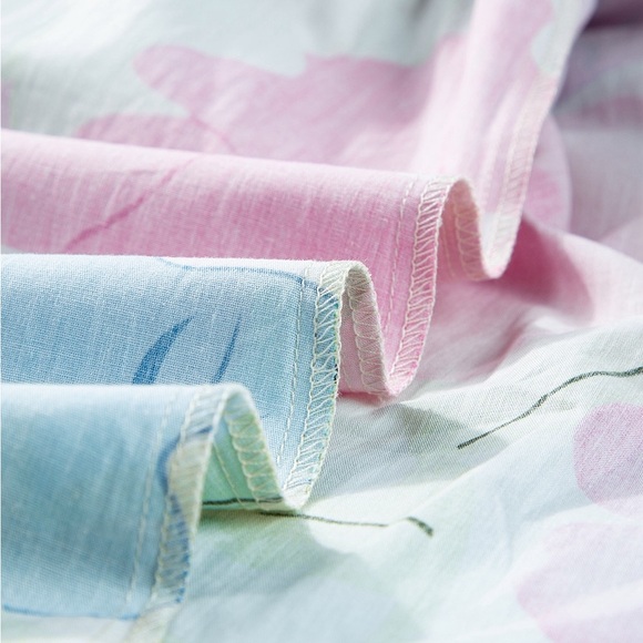 White Floral Print Split Neck Babydoll Dress Bohemian Mini - Picture 9 of 11